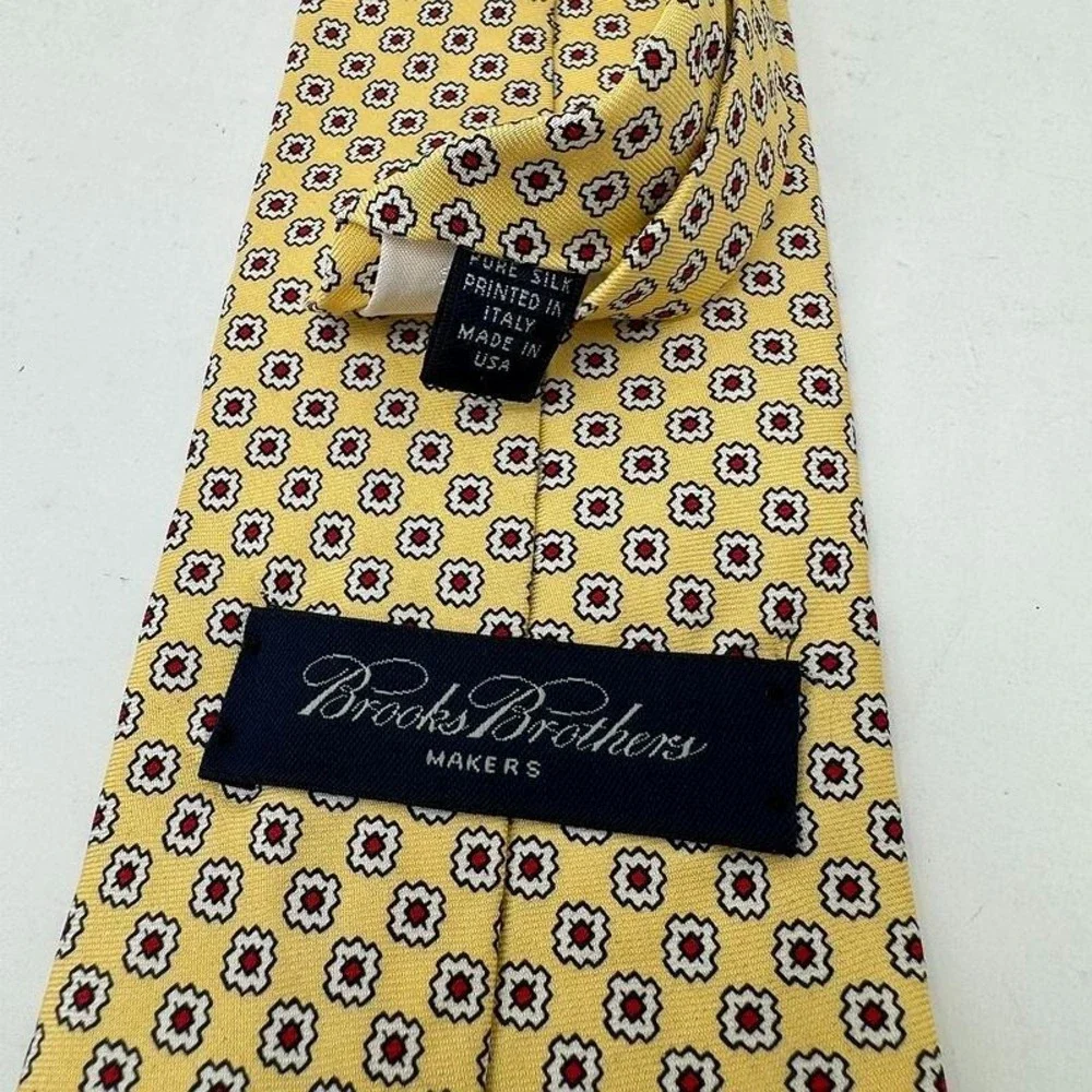 Brooks‎ Brothers Makers Neck Tie Silk Geometric Yellow USA Mens